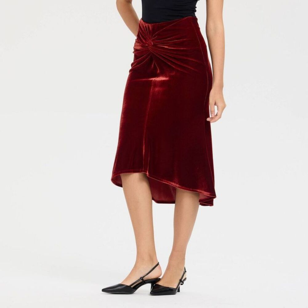 Women's Velvet Twist Midi Pull-On Skirt - A New Day Rose Red XXL